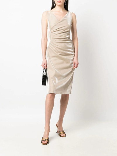 Shop Le Petite Robe Di Chiara Boni Aliki Shine-effect Ruched Midi Dress In Gold