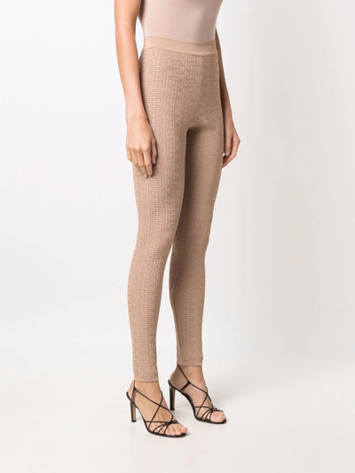 Balmain Debossed Monogram Leggings In Neutrals