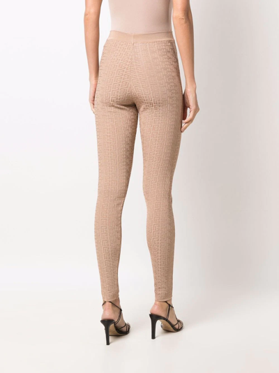 Balmain Debossed Monogram Leggings In Neutrals