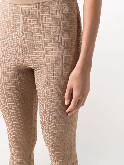 Balmain Debossed Monogram Leggings In Neutrals