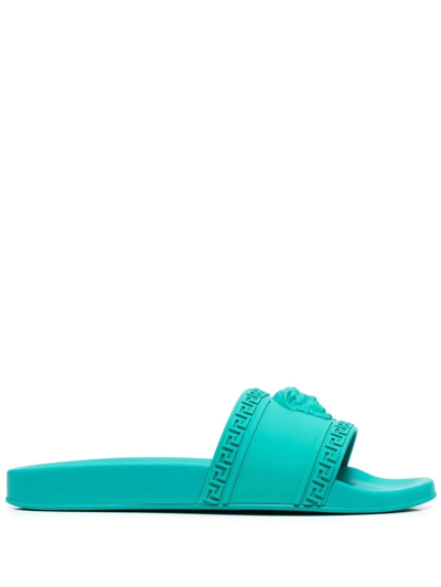 Shop Versace Palazzo Rubber Slides In Green