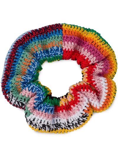 Shop Miu Miu Crochet Hair Scrunchie In Blue