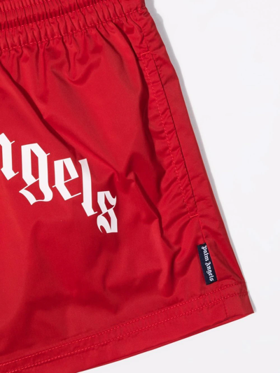 Shop Palm Angels Logo Print Swim Shorts In Red