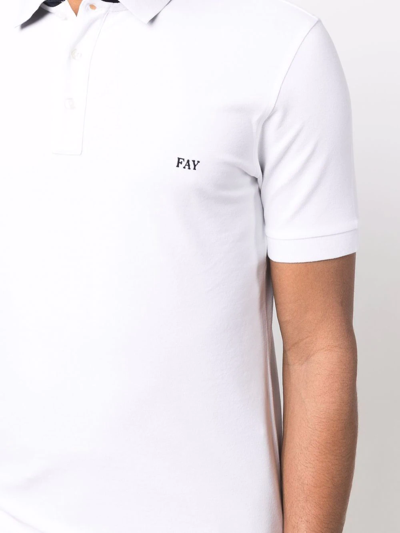 Shop Fay Embroidered-logo Cotton Polo Shirt In White