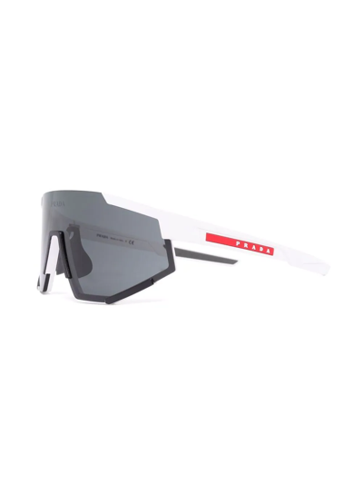 Shop Prada Shield-frame Oversize Sunglasses In White