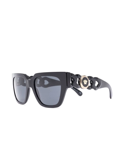 Shop Versace Chain-arm Square-frame Sunglasses In Black