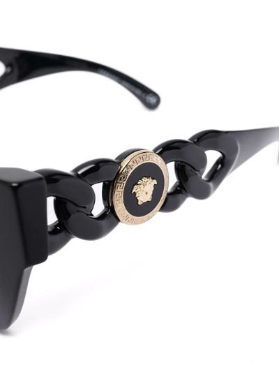 Shop Versace Chain-arm Square-frame Sunglasses In Black