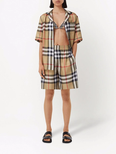 Shop Burberry Vintage Check Silk Pajama Shirt In Neutrals