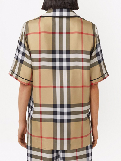 Shop Burberry Vintage Check Silk Pajama Shirt In Neutrals