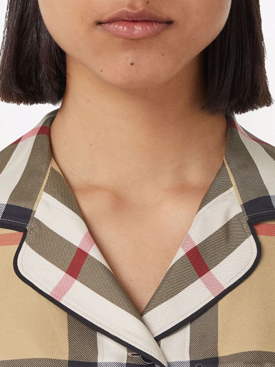 Burberry Tierney Check Mulberry Silk Pajama Shirt In Neutrals