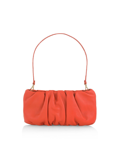 Shop Staud Women's Bean Ruched Leather Shoulder Bag In Blood Orange