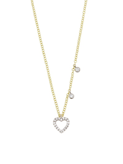 Shop Meira T Women's Dainty Two-tone 14k Gold & Diamond Heart Pendant Necklace In Yellow Gold