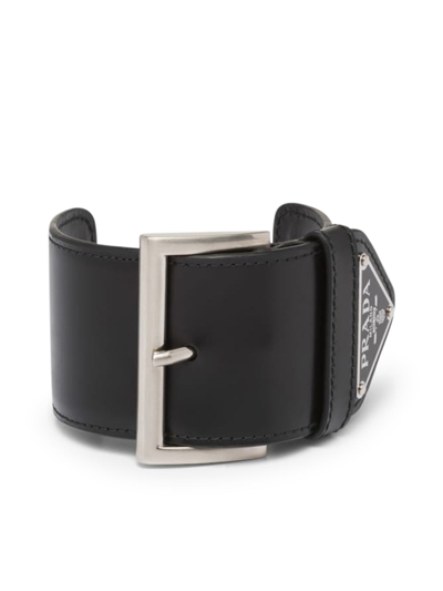 Shop Prada Leather Bracelet In Black