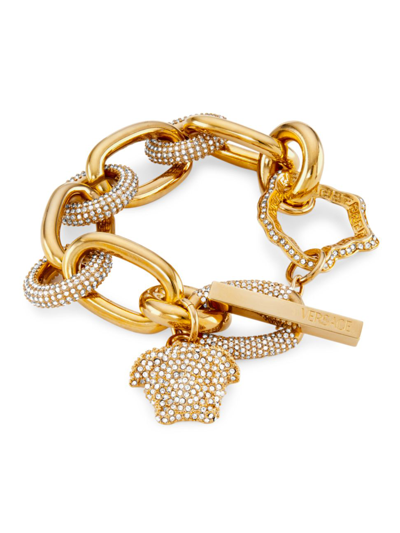 Shop Versace Women's Medusa Curve Goldtone & Crystal Charm Bracelet In Brass