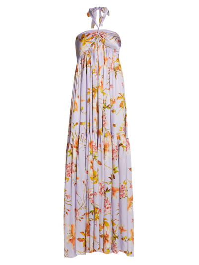 Shop Adriana Iglesias Women's Ella Tiered Halterneck Maxi Dress In Lilac Garden