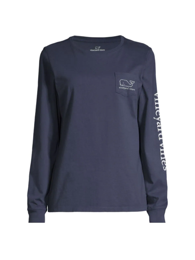 Shop Vineyard Vines Women's Whale Print Long-sleeve T-shirt In Blue Blazer