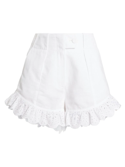 Shop Something Navy Women's Eyelet Linen-blend Shorts In White
