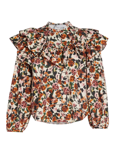 Shop Something Navy Women's Floral Ruffle Blouse In Cream Multi