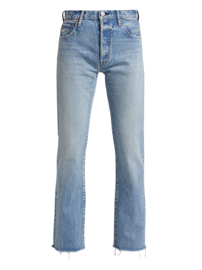Shop Moussy Vintage Women's Siena Mid-rise Seamed Straight-leg Jeans In Blue