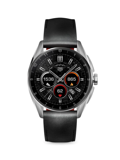 Shop Tag Heuer Connected Calibre E4 Stainless Steel & Leather Smart Watch/42mm In Black