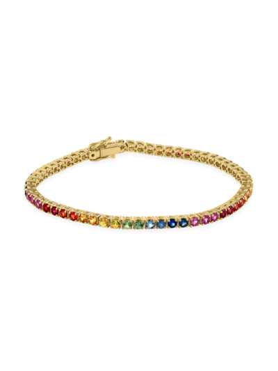 Shop Saks Fifth Avenue Women's 14k Yellow Gold & Rainbow Sapphire Tennis Bracelet