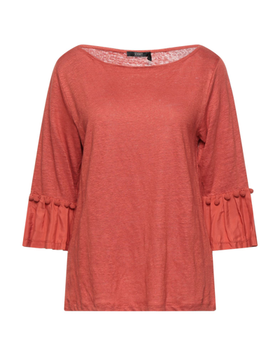Shop Seventy Sergio Tegon Woman Sweater Rust Size 10 Linen, Acetate, Silk In Red
