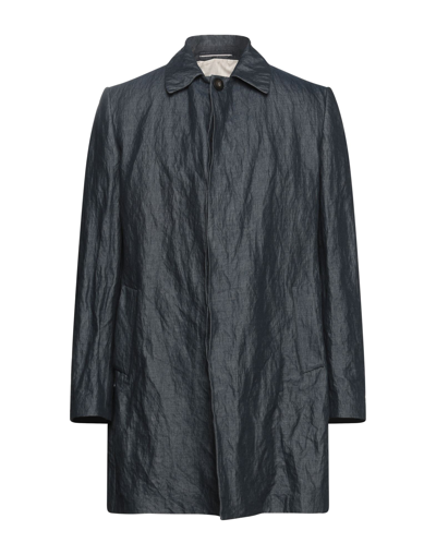 Shop Maestrami Man Overcoat & Trench Coat Midnight Blue Size 42 Cotton, Metal