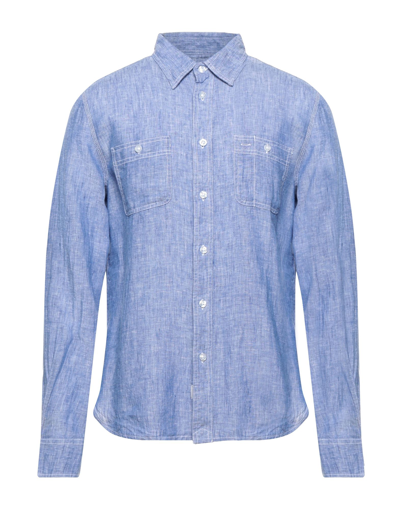 Shop Blauer Man Shirt Azure Size Xl Linen In Blue