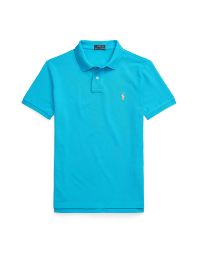 Shop Polo Ralph Lauren Slim Fit Mesh Polo Shirt Man Polo Shirt Azure Size M Cotton In Blue