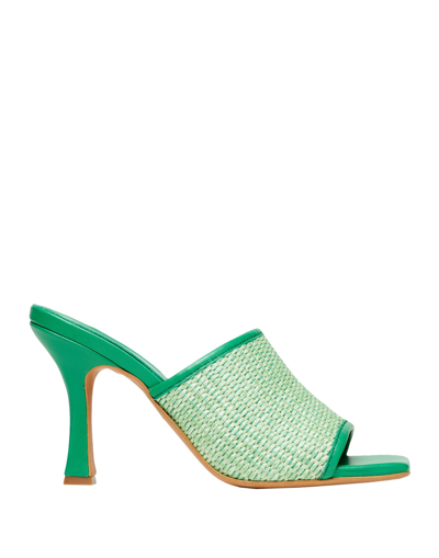 Shop 8 By Yoox Woven Square Toe Mule Woman Sandals Green Size 8 Ovine Leather, Natural Raffia
