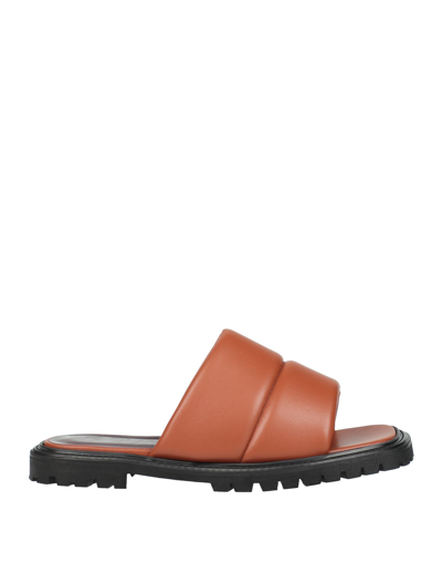 Shop Staud Astro Slide Woman Sandals Tan Size 7 Polyurethane In Brown