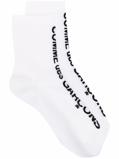 Shop Comme Des Garçons Logo Cotton Socks In White