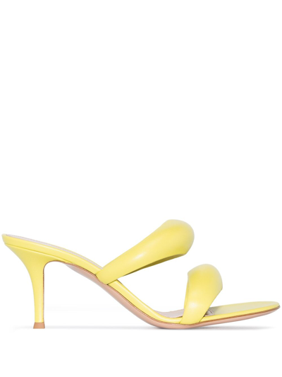 Shop Gianvito Rossi Bijoux Leather Heel Mules In Yellow