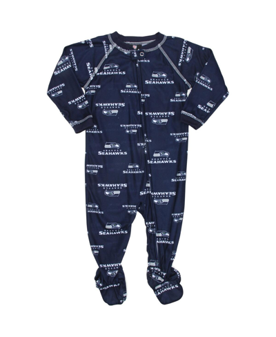 Shop Outerstuff Boys And Girls Infant  Seattle Seahawks Piped Raglan Full Zip Coverall In Navy