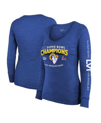 Majestic Threads Heathered Royal Los Angeles Rams 2-time Super Bowl Champions Sky High Tri-blend Lon In Heathered Royal
