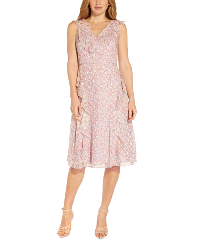 Shop Adrianna Papell Ruffled Floral-print Fit & Flare Dress In Pink Lace