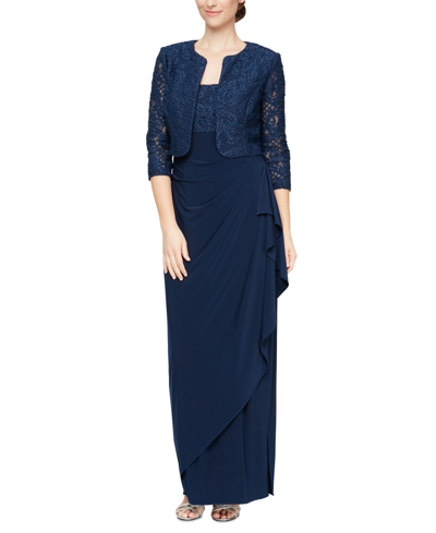 Shop Alex Evenings Embellished Gown And Jacket In Navy