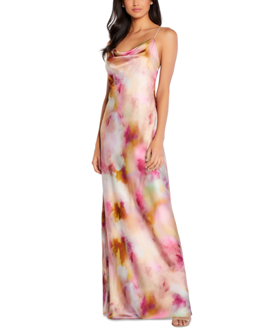 Aidan Mattox Painterly Beaded Strap Gown In Pink Multi ModeSens