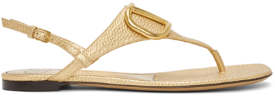Shop Valentino Gold Vlogo Signature Flat Sandals In Km5 Antique Brass