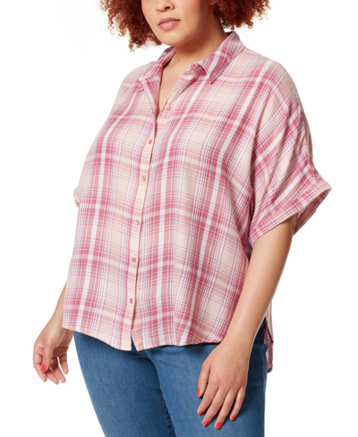 Shop Gloria Vanderbilt Plus Size Daisy Button-front Shirt In Piper Plaid Ribbon Pink