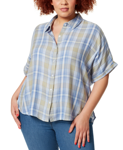 Shop Gloria Vanderbilt Plus Size Daisy Button-front Shirt In Piper Plaid Wedgewood