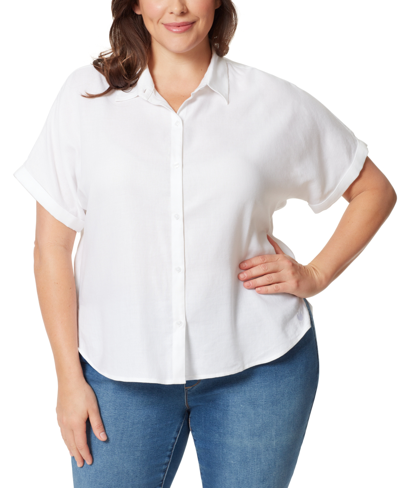 Shop Gloria Vanderbilt Plus Size Daisy Button-front Shirt In Vintage White