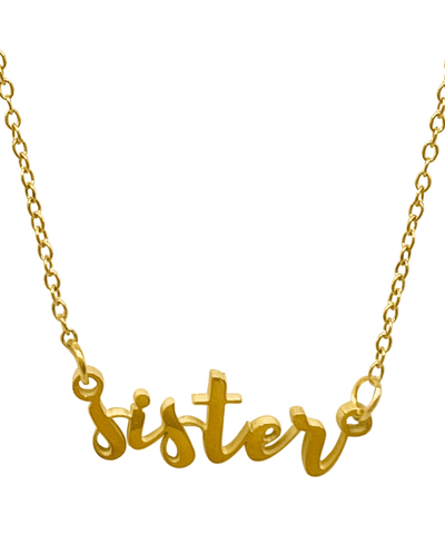 Shop Adornia Cursive Sister Necklace In Yellow