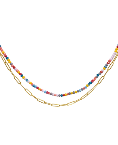 Shop Adornia Multi Color Bead And Paper Clip Chain Double Necklace In Pink