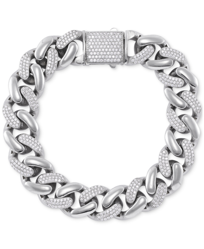 Macy's Men's Cubic Zirconia Pave Curb Link Chain Bracelet In Sterling Silver In Sterling Silver