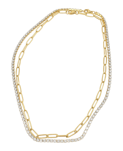 Shop Adornia Paper Clip Chain And Tennis Necklace Set In Yellow