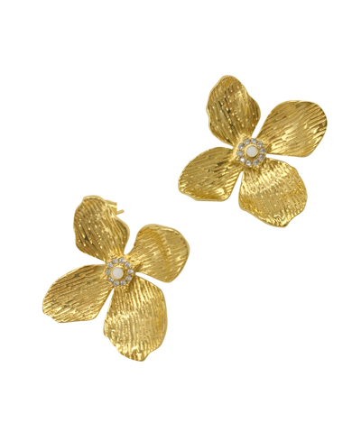 Shop Adornia Imitation Pearl Flower Stud Earrings In Yellow
