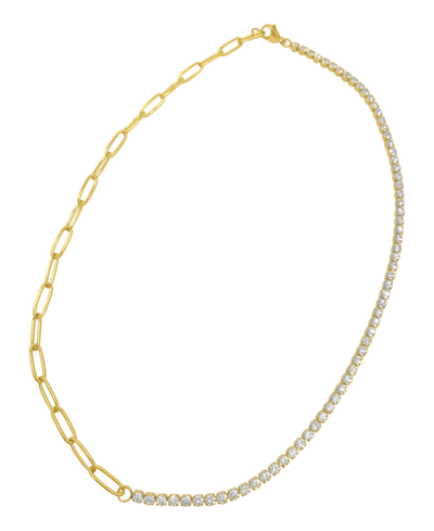 Shop Adornia Half Tennis Necklace And Paper Clip Chain In Yellow