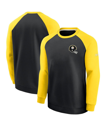 Shop Nike Men's  Black, Gold Pittsburgh Steelers Historic Raglan Crew Performance Sweater In Black/gold