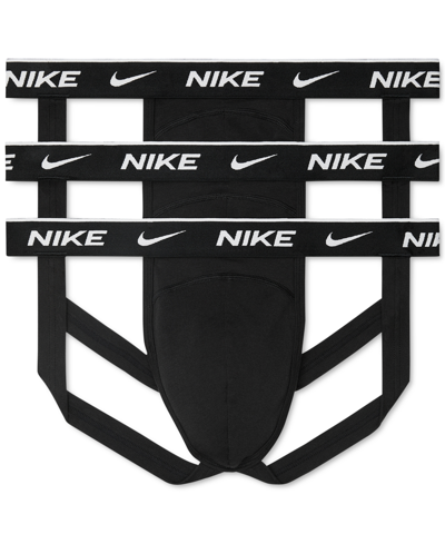 Shop Nike Men's 3-pk. Dri-fit Essential Cotton Stretch Jock Strap In Black